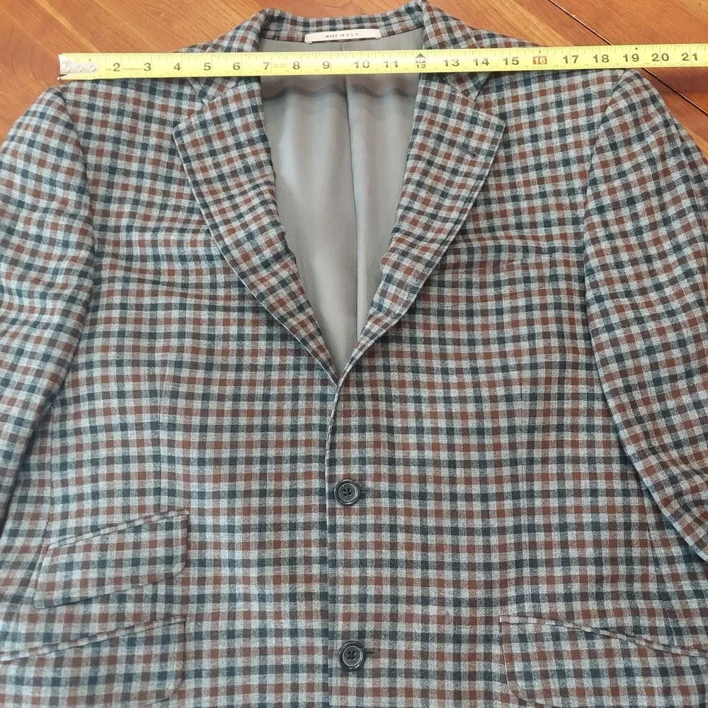 Burberry Gray, Brown, Black Plaid Blazer Jacket Cashmere Blend Sz 40 REG